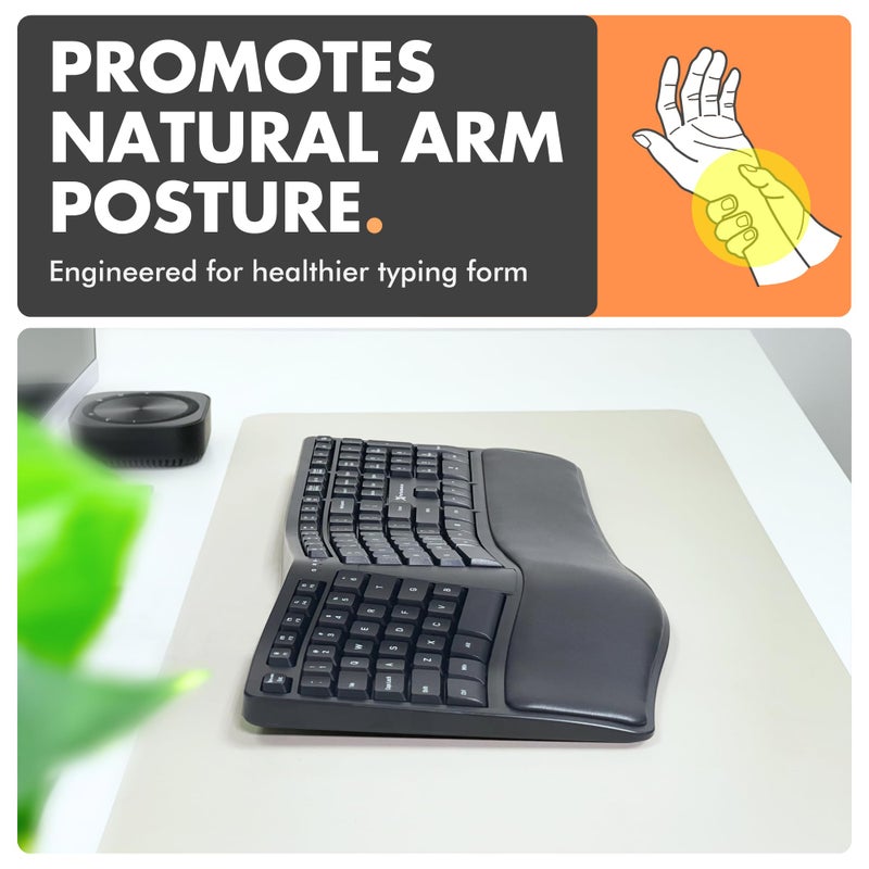 X9 Performance X9 Wireless Ergonomic Keyboard with Cushioned Wrist Rest - Type Comfortably Longer - Wireless Split Keyboard for Laptop, PC & Chrome Computer with 110 Ergo Keys & 5ft Cable - Image 3